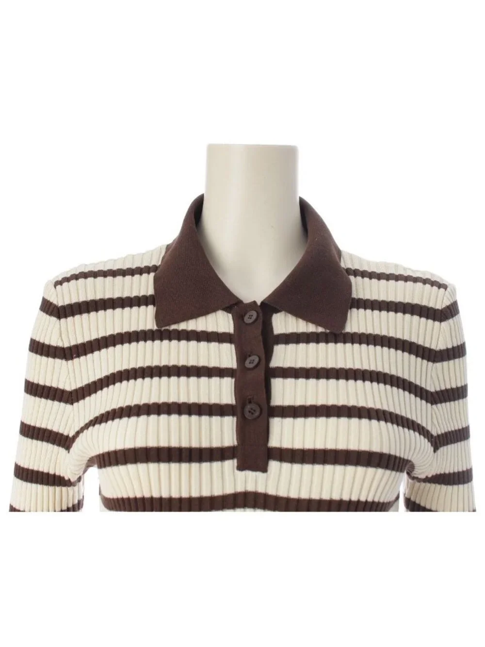 Chanel Cotton Border Knit Top Brown 44 Sweater